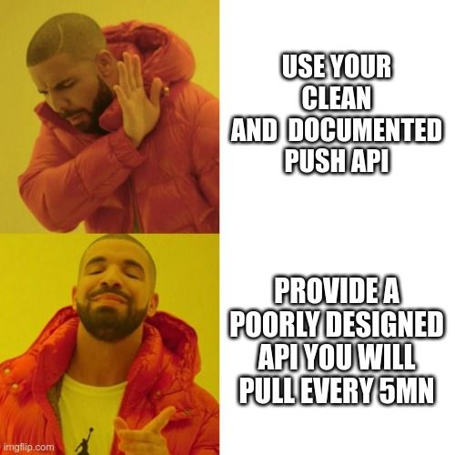 A meme about push/pull mode for syncing with APIs